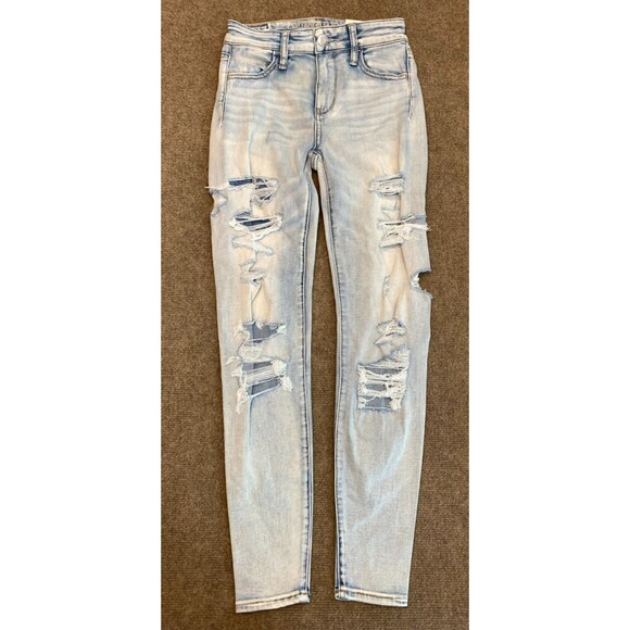 American Eagle Jeans Womens 0 High Rise Jegging Distressed Super Stretch Denim - Picture 1 of 8